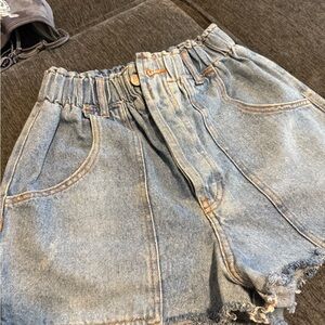 FARM Rio Blue Jean Shorts Elastic Waistband Frayed Hem